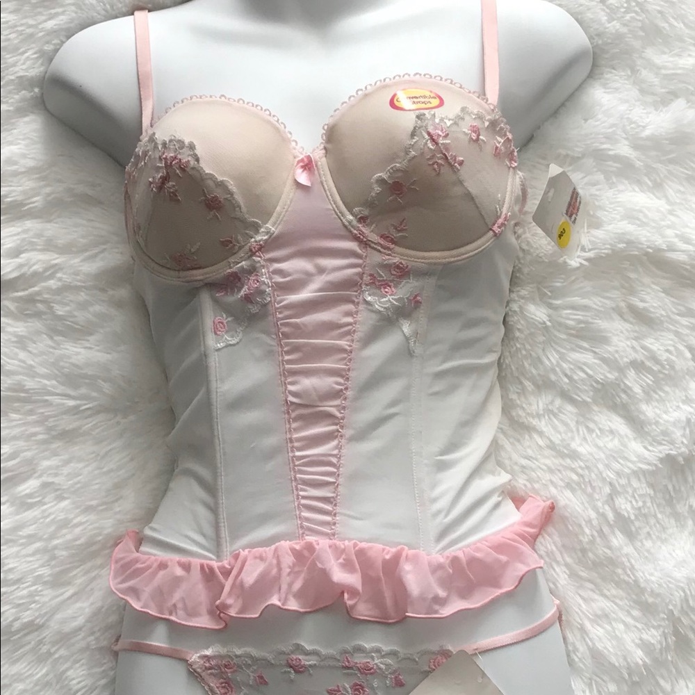 White bustier with pink accents